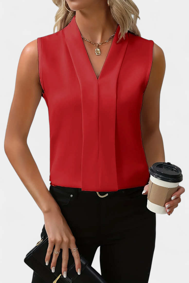 Nele Sleeveless Blouse with V-Neck and Flowing Cut