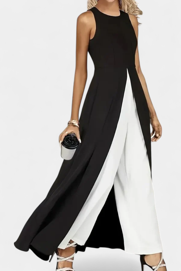 Alicia – Elegant Two-Tone Sleeveless Set with Wide-Leg Pants