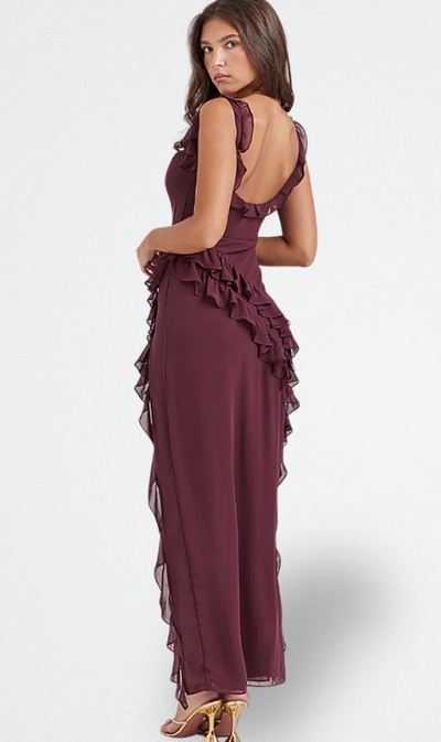 Brisa | Burgundy Dress with Ruffles
