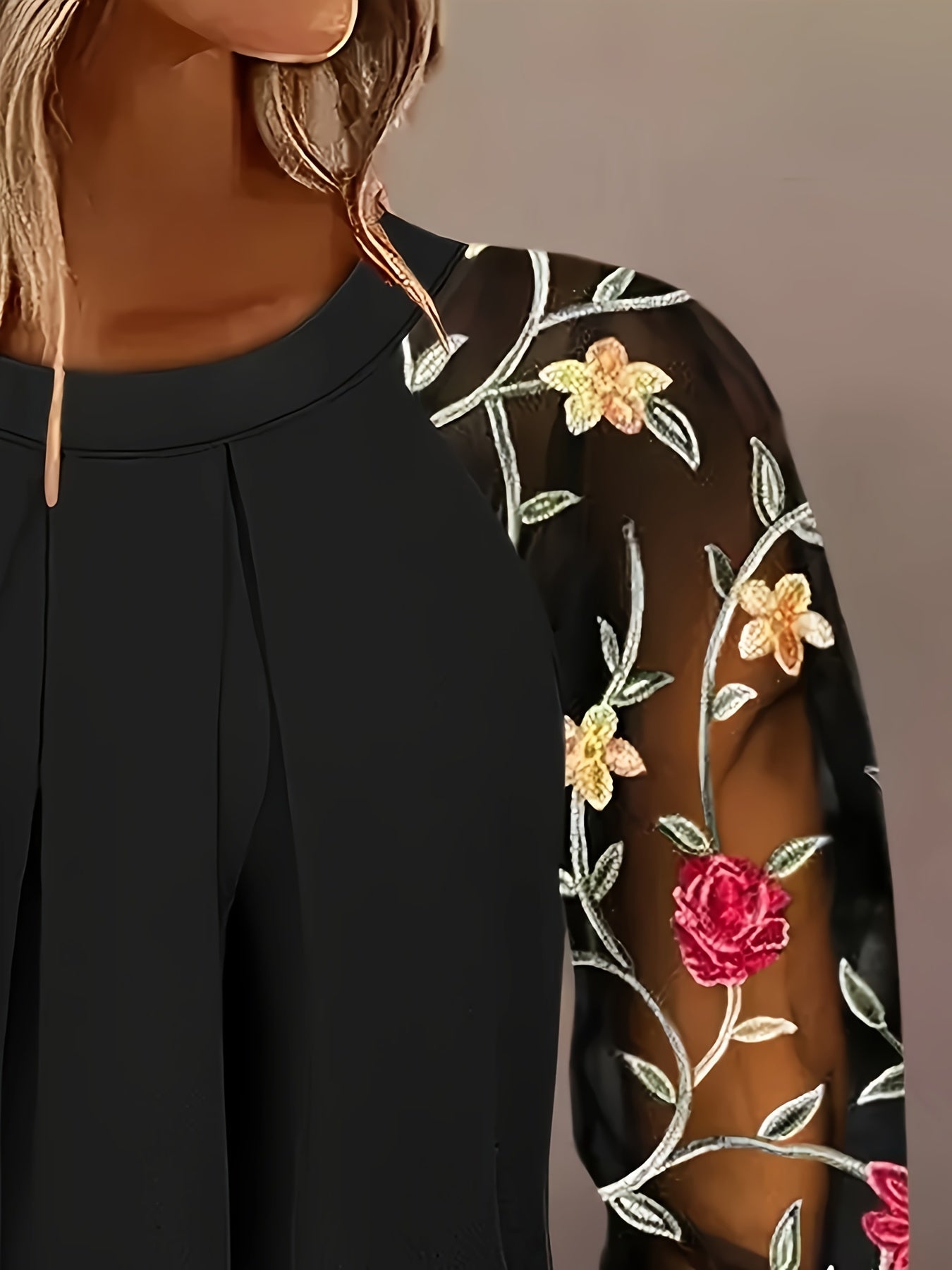 Prune | Black Top with Floral Sleeves