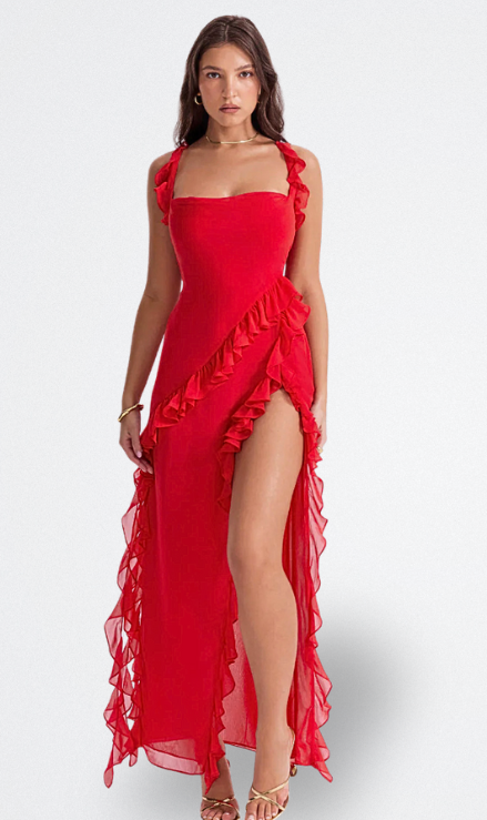 Brisa | Burgundy Dress with Ruffles