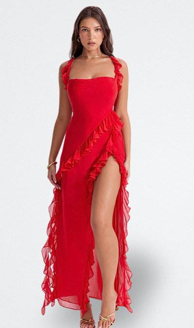 Brisa | Burgundy Dress with Ruffles