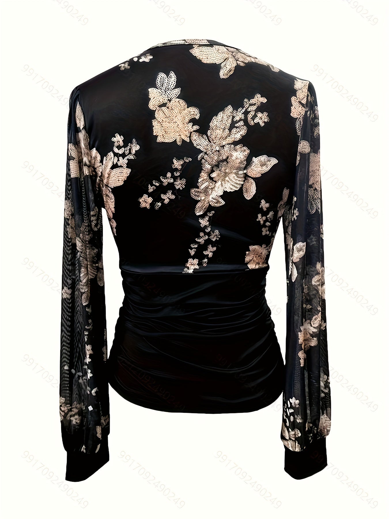 Daphné | Cross-Front Top with Floral Sleeves