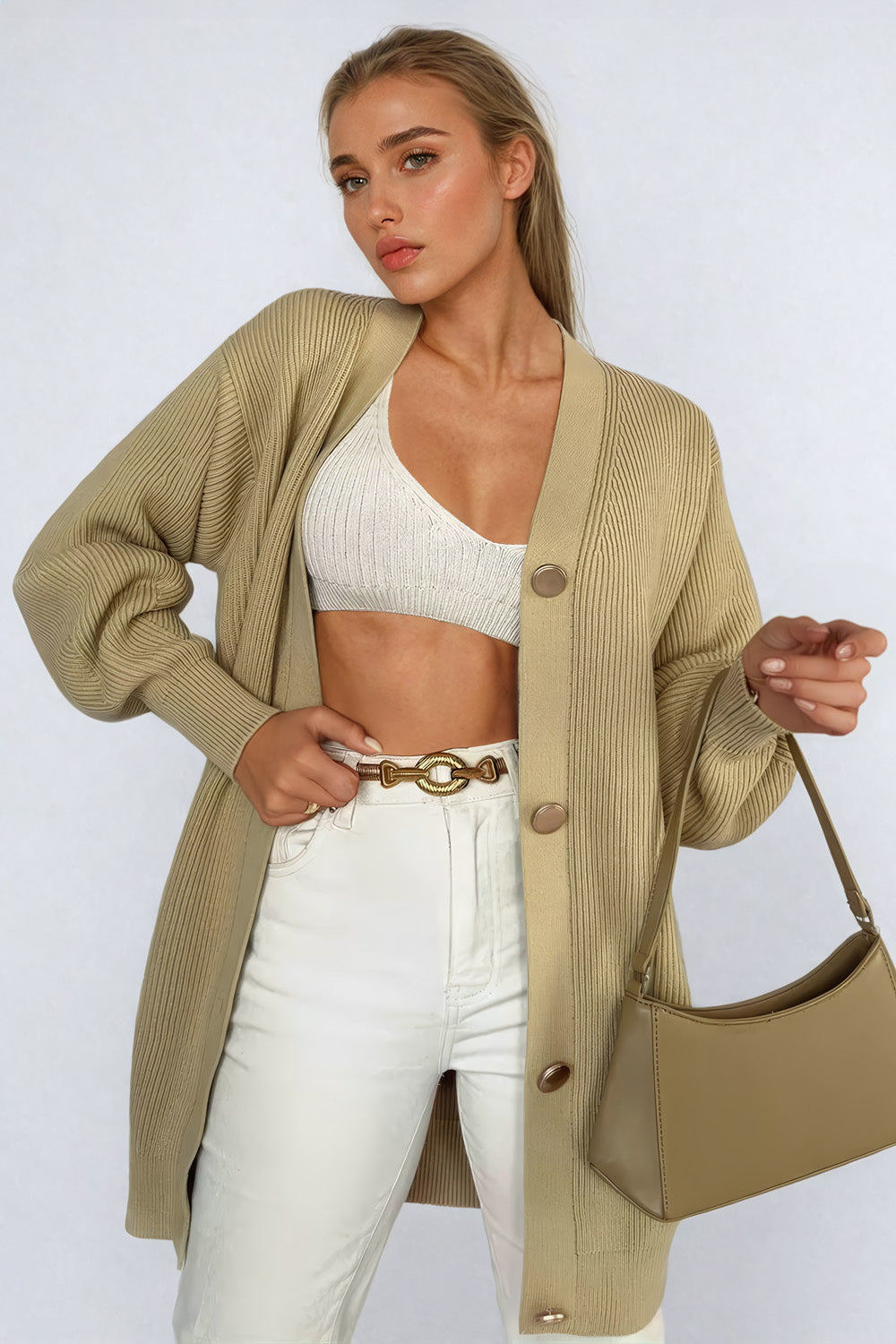 Linea – Oversized Ribbed Knit Cardigan with V-Neck