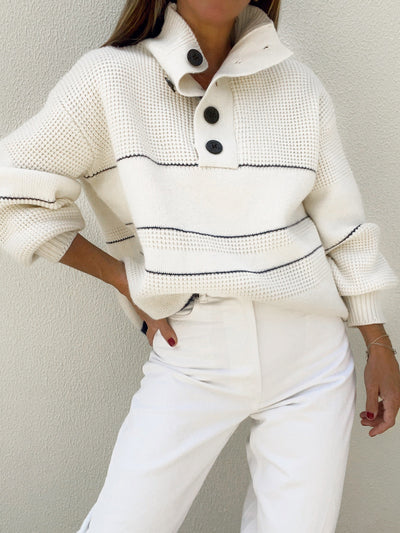 Open-collar sweater with buttons