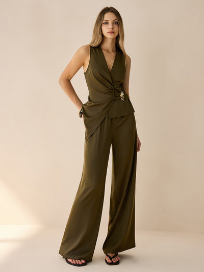 Asymmetric Wrap Top and Pants Set