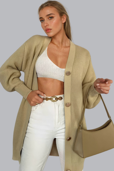 Linea – Oversized Ribbed Knit Cardigan with V-Neck