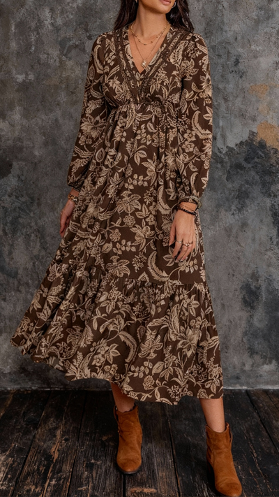 Alicia | Bohemian Dress with V-Neck and Floral Lace Print