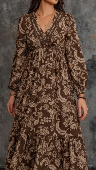 Alicia | Bohemian Dress with V-Neck and Floral Lace Print