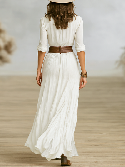 Daikiri | Long Maxi Linen Dress with Reversed Collar