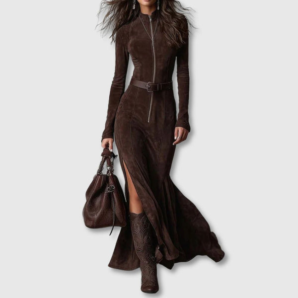 Marta | Brown Vintage Long Dress with Belt