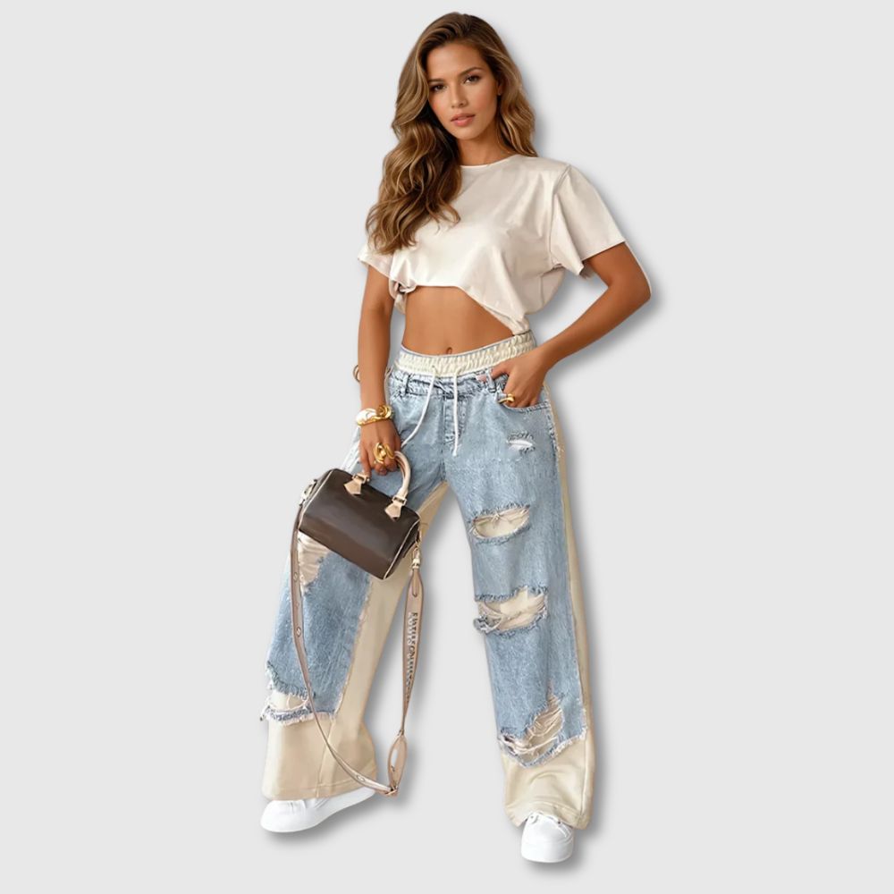 Heloise - Patchwork Style Flared Jeans