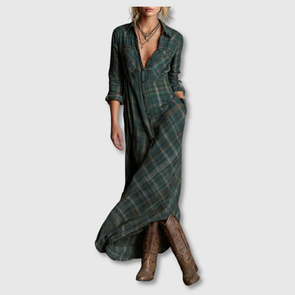 Mari Carmen | Long Green Checkered Dress