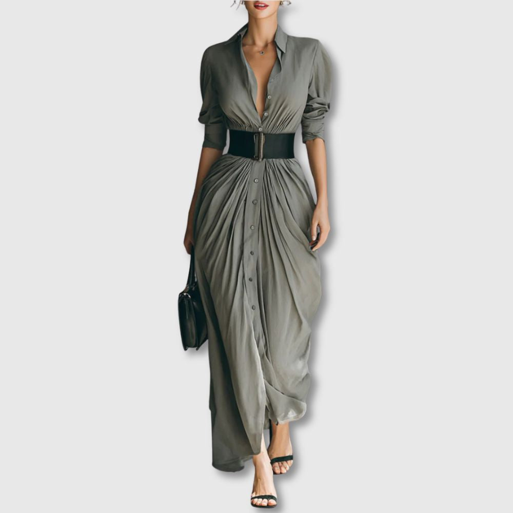 Susana | Long dress with lapel collar and long sleeves