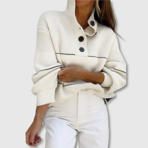Open-collar sweater with buttons