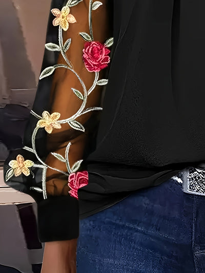 Prune | Black Top with Floral Sleeves