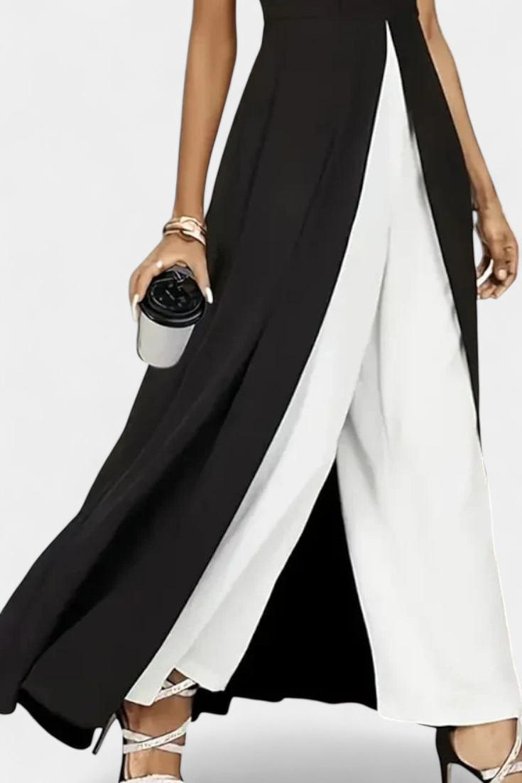 Alicia – Elegant Two-Tone Sleeveless Set with Wide-Leg Pants
