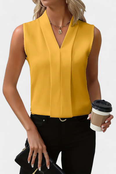 Nele Sleeveless Blouse with V-Neck and Flowing Cut