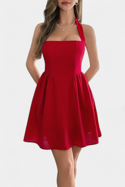 Kassandra – Mini Halter Dress with Open Back and Pockets
